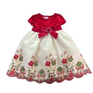Blueberi Boulevard Girls Christmas Dress Velour Tulle with Floral Details  4T